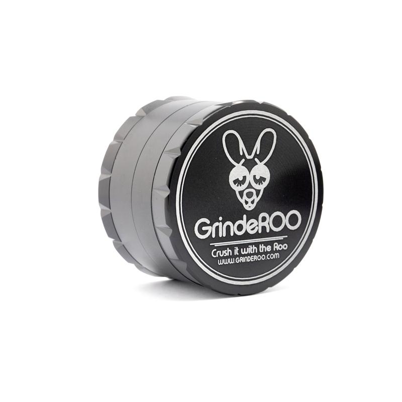 GrindeROO 4-Piece Metal Herb Grinder + Sticker Pack Bundle